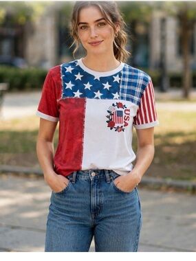 USA Patchwork Short-Sleeve Tee - Red, White & Blue